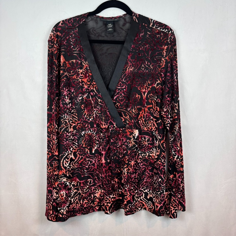 Venezia‎ Womens Faux Wrap Red Burnt out Velvet Stretch Blouse Size 18/20 Comfort